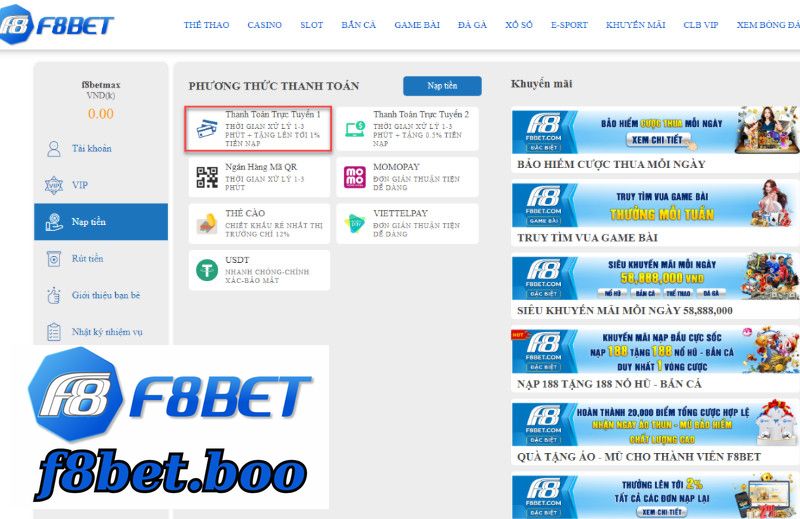 Hãy Nạp Tiền F8bet Để Nhận Khuyến Mãi Và Thử Đặt Cược Để Trải Nghiệm Cảm Xúc